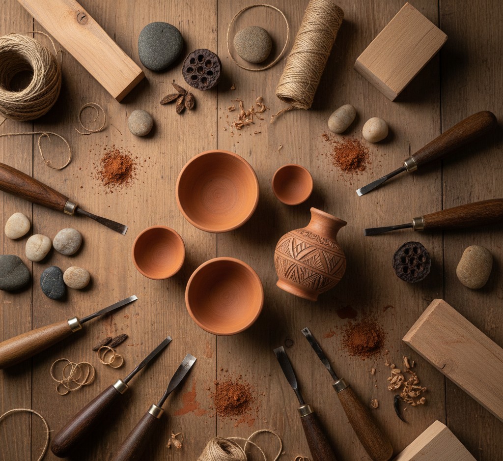 Handcrafted items and artisanal tools
